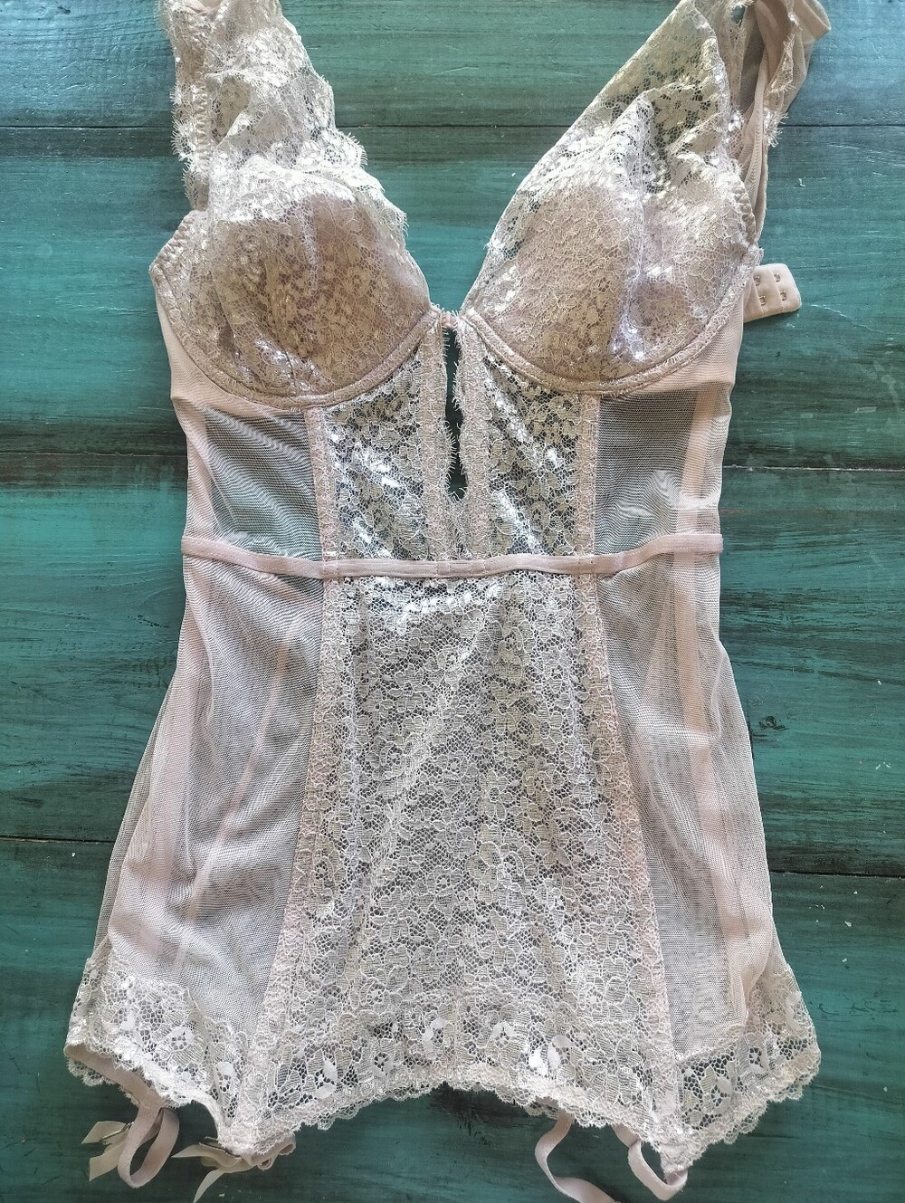 Sheer Lace Garter Chemise - Blush Pink